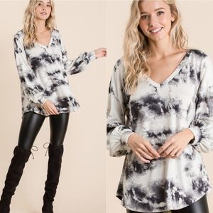 Black And White Soft V-Neck Top
